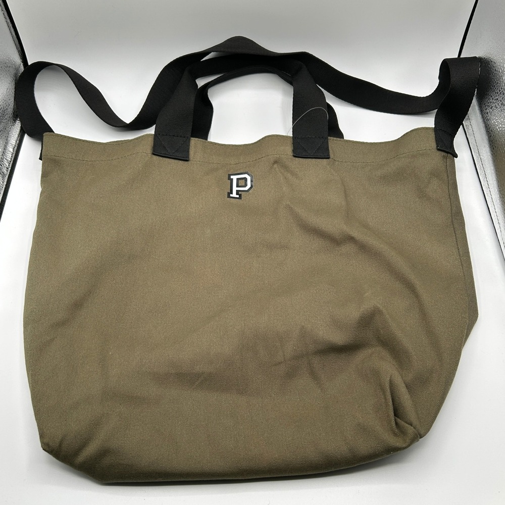 Victoria's Secret PINK Olive Green Canvas Tote Bag Crossbody Strap 11150875 Army